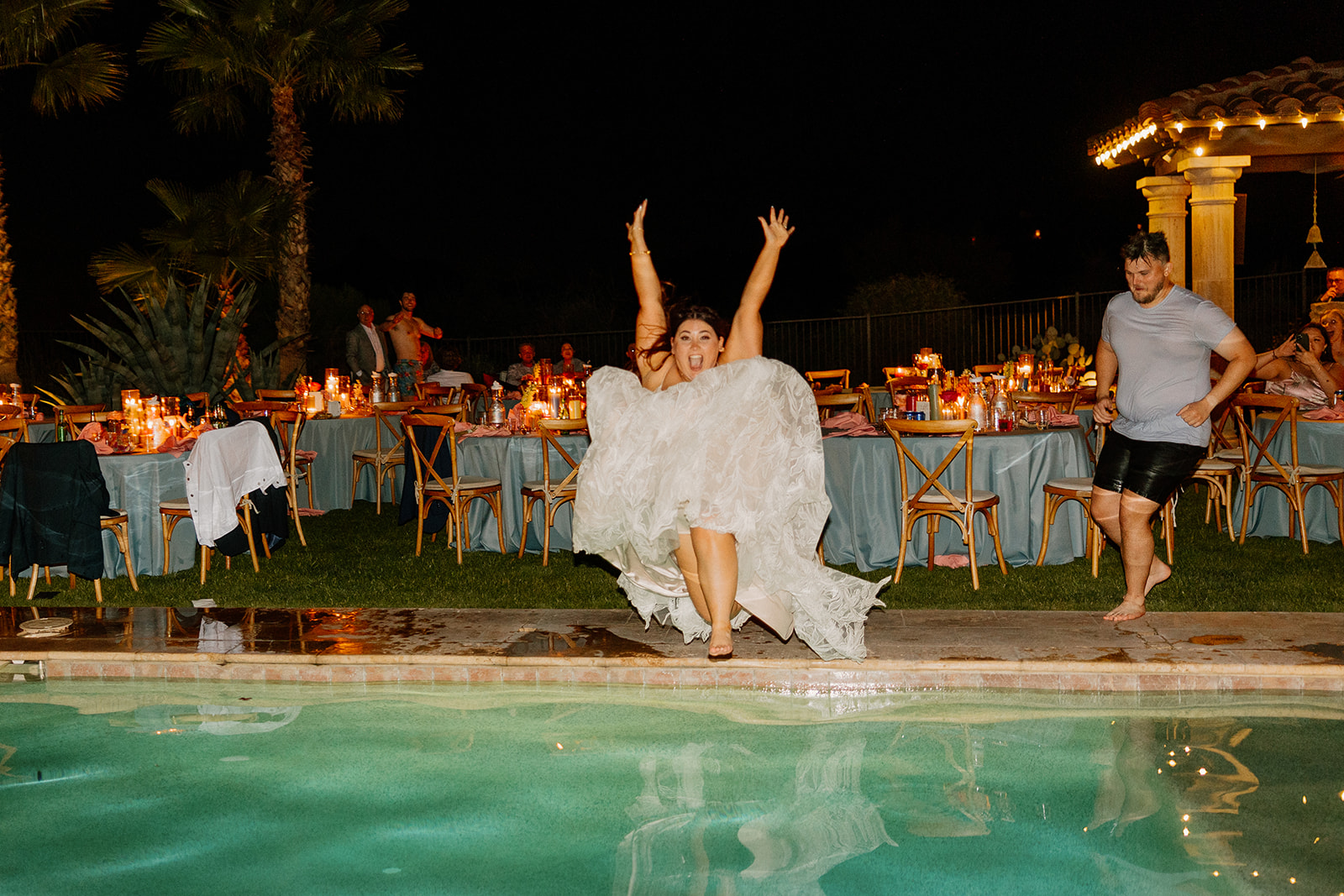 candid wedding reception photos of a backyard Arizona wedding 