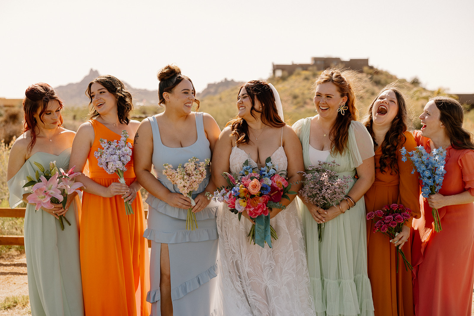 wedding party poses together after the dreamy Arizona wedding