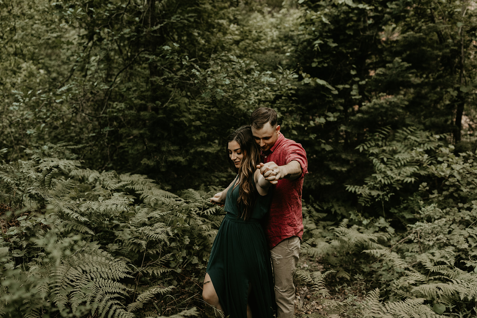 beautiful couple pose in the Arizona nature during their West Fork Trail engagement photoshoot