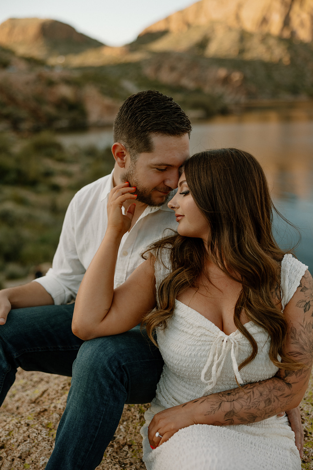 couple share intimate moments during their Arizona engagement photoshoot