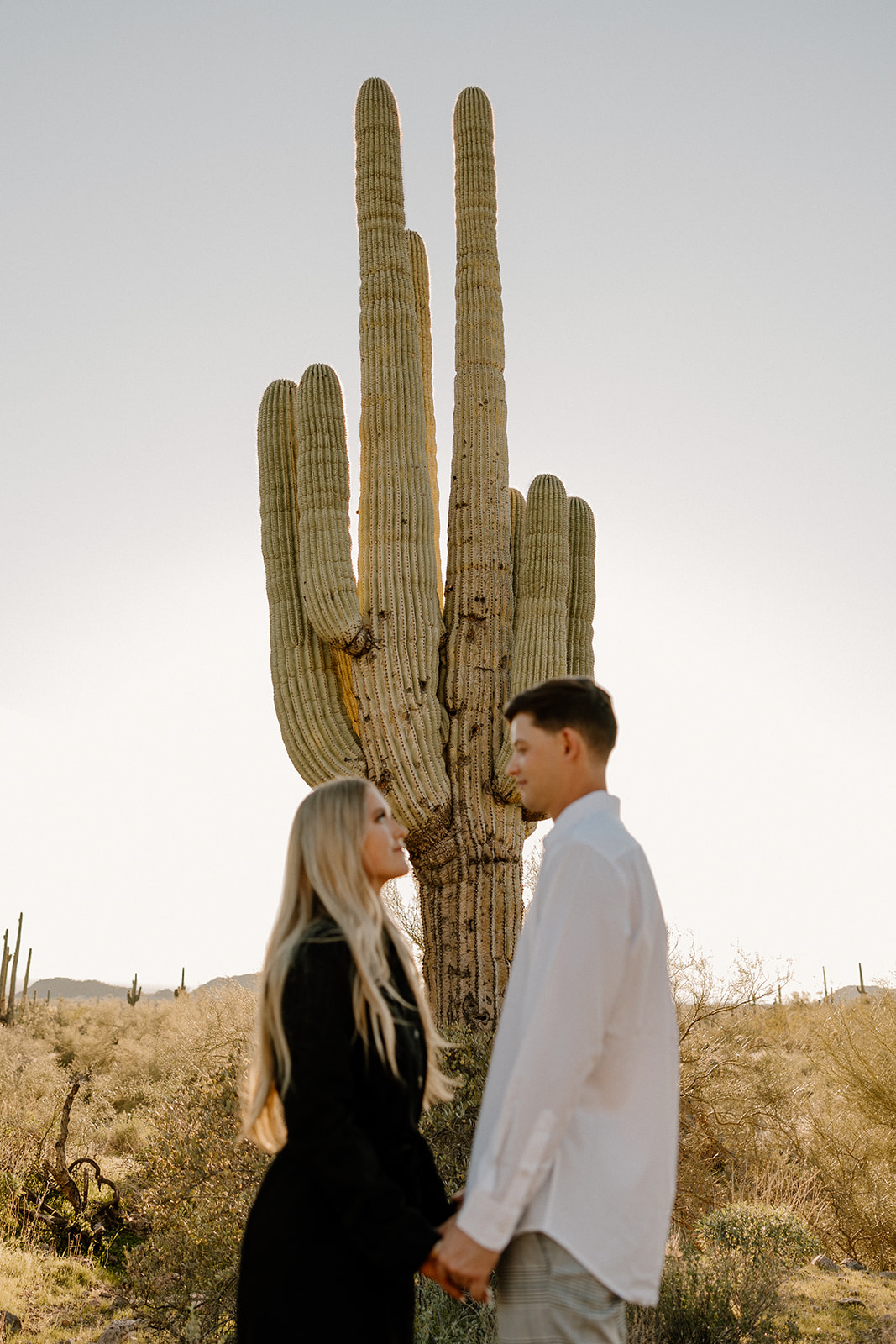 couple poses in the Arizona desert