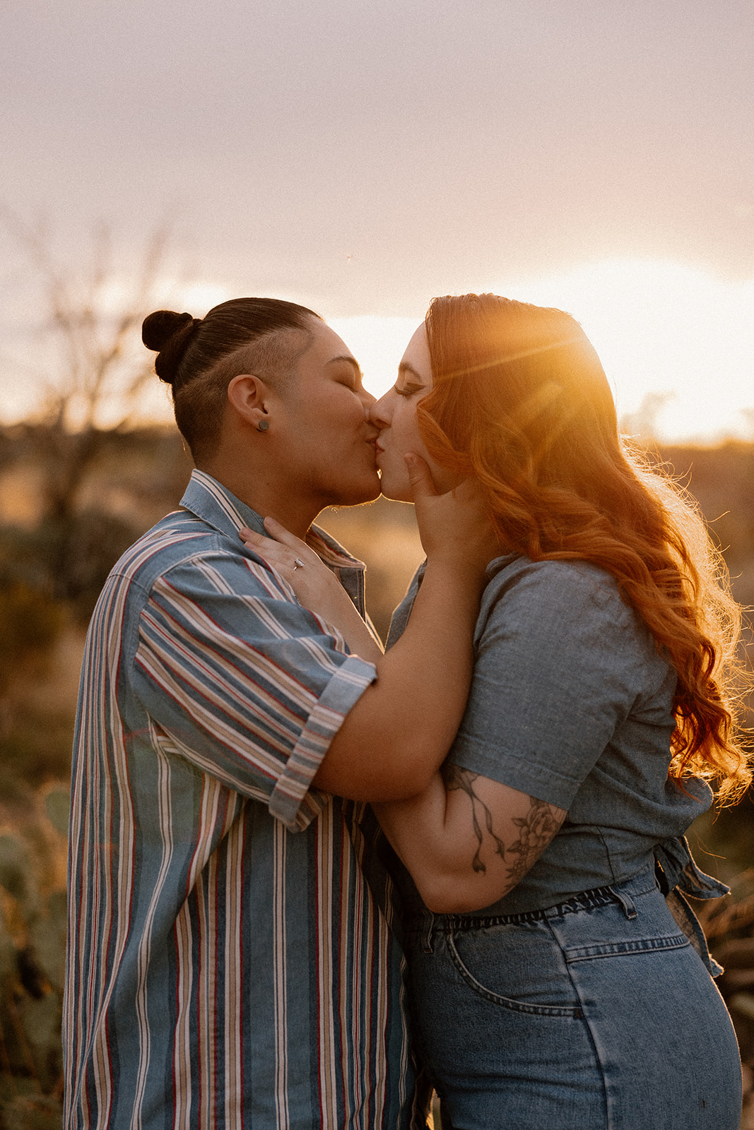 beautiful couple pose together in the Arizona desert