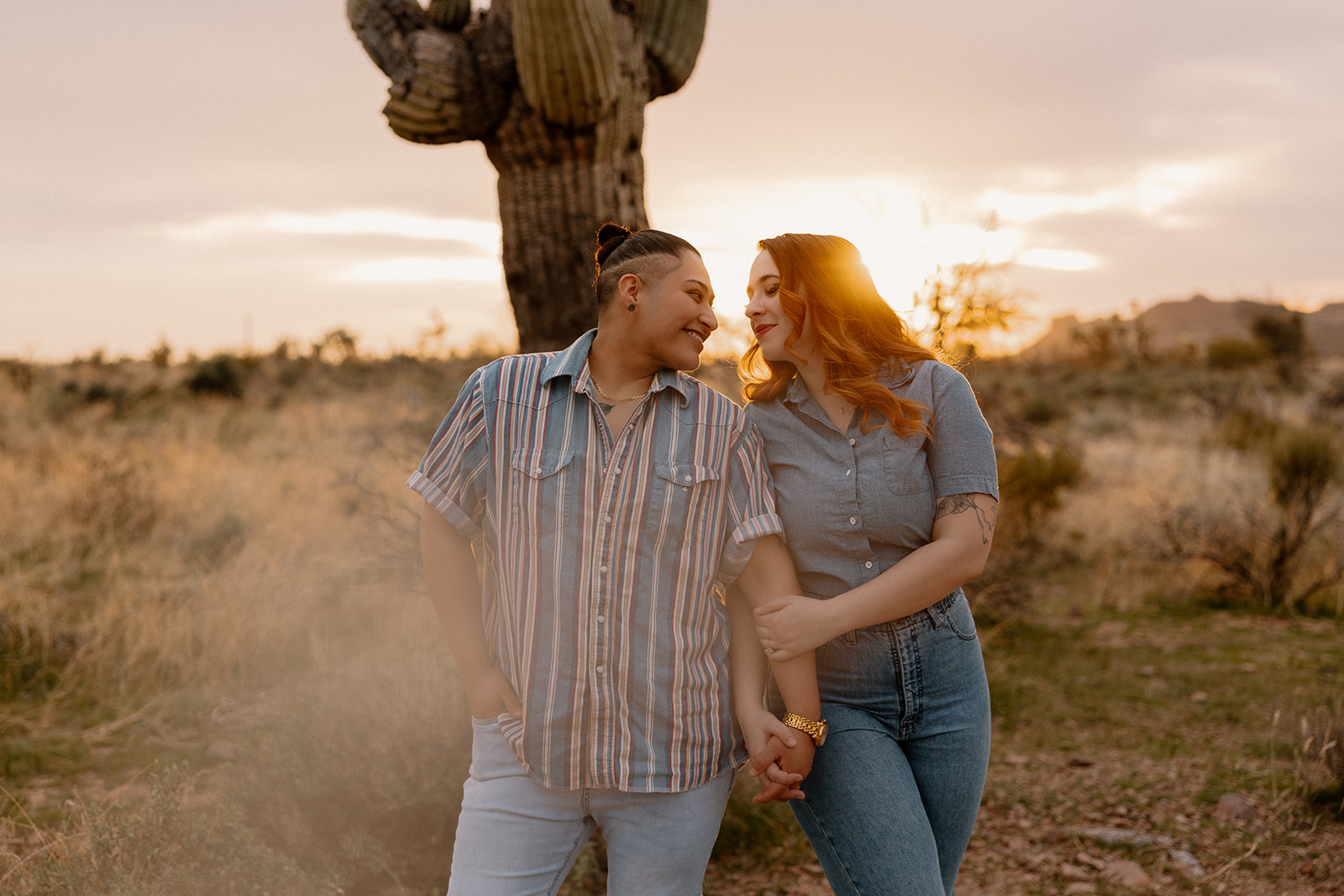 beautiful couple pose together in the Arizona desert