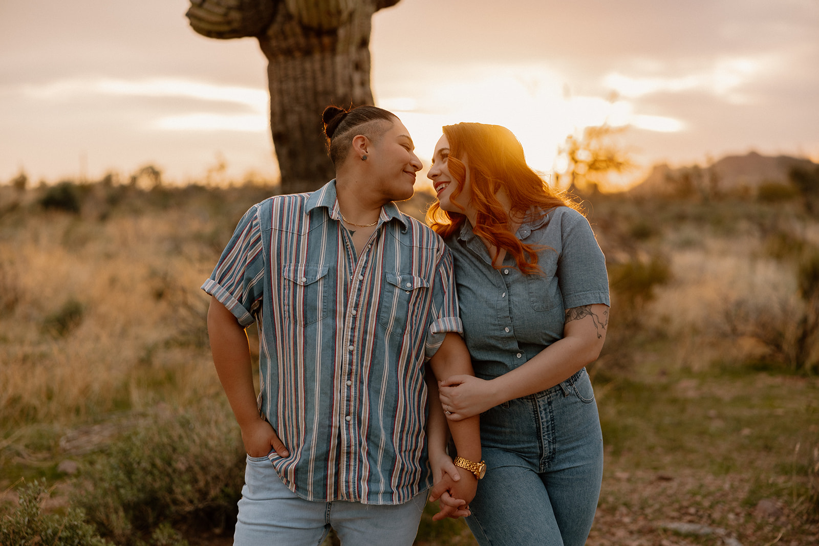 beautiful couple pose together in the Arizona desert