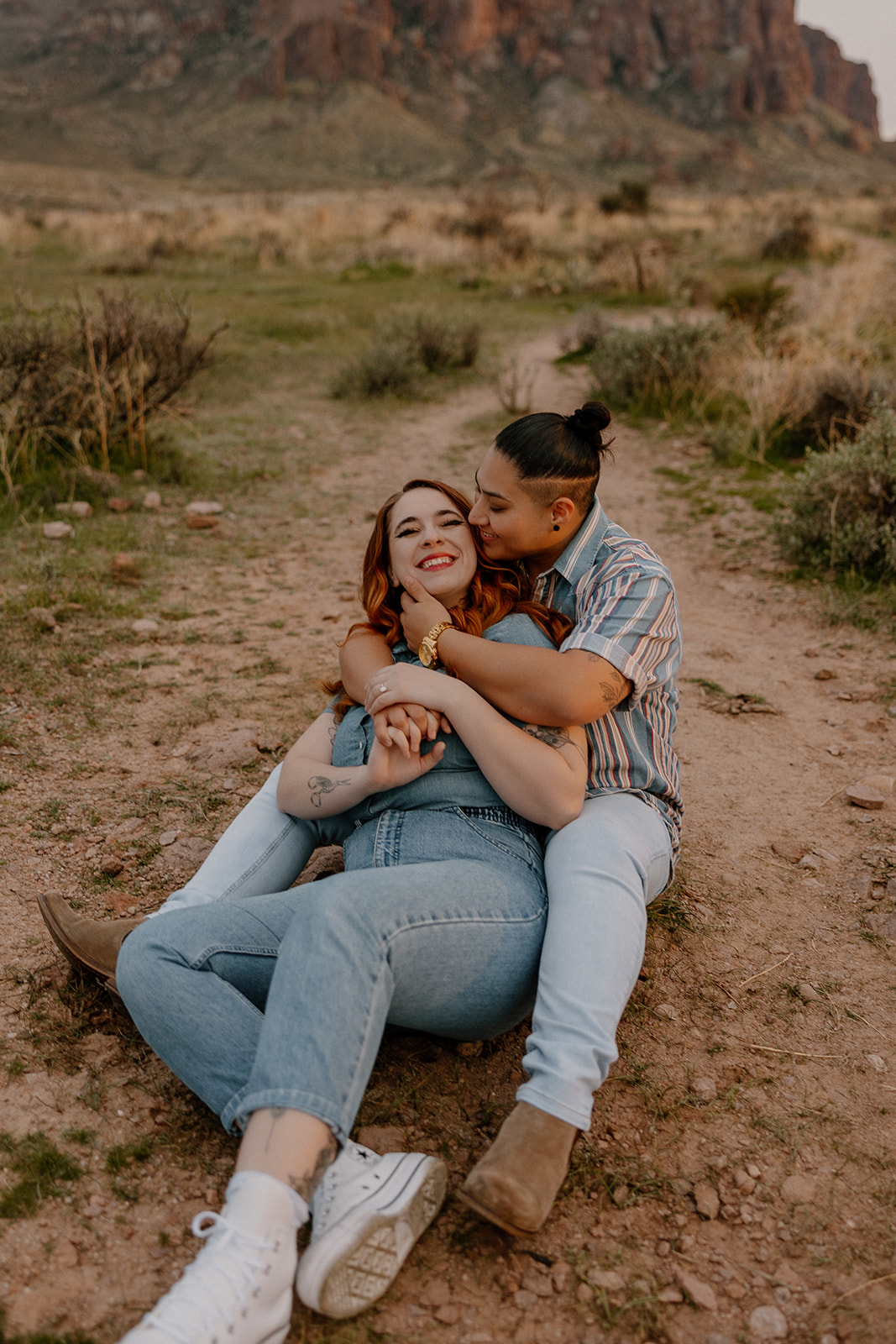 beautiful couple pose together in the Arizona desert