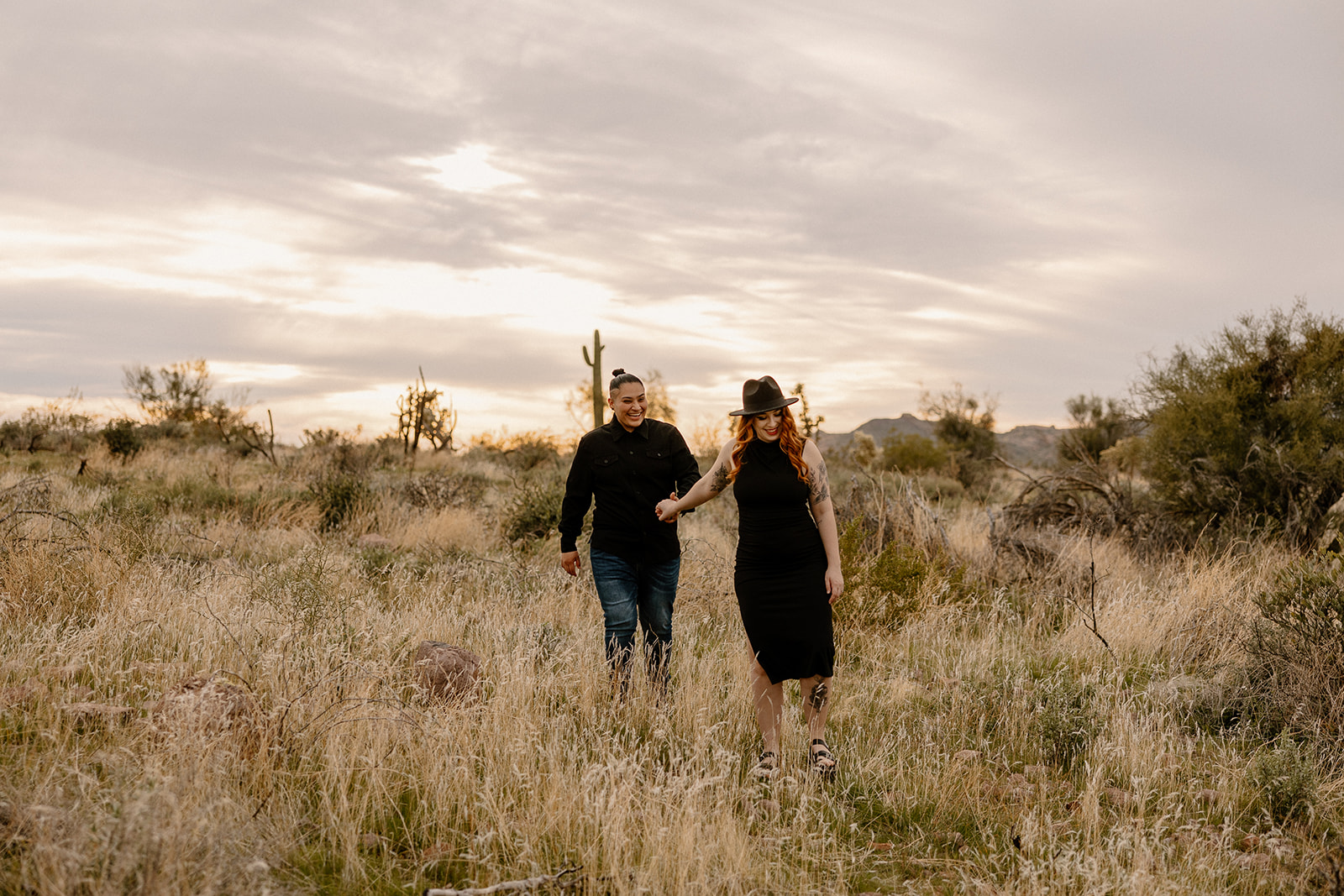 beautiful couple pose together in the Arizona desert