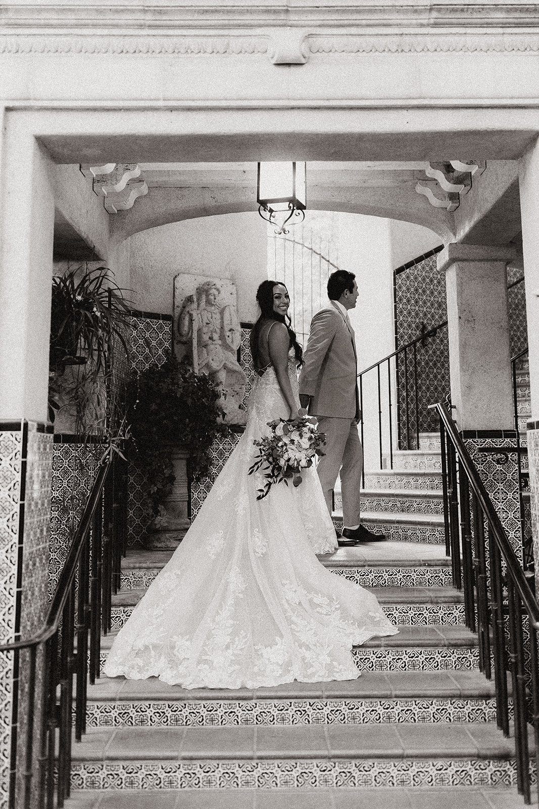 beautiful bride and groom pose together during their tlaquepaque wedding day