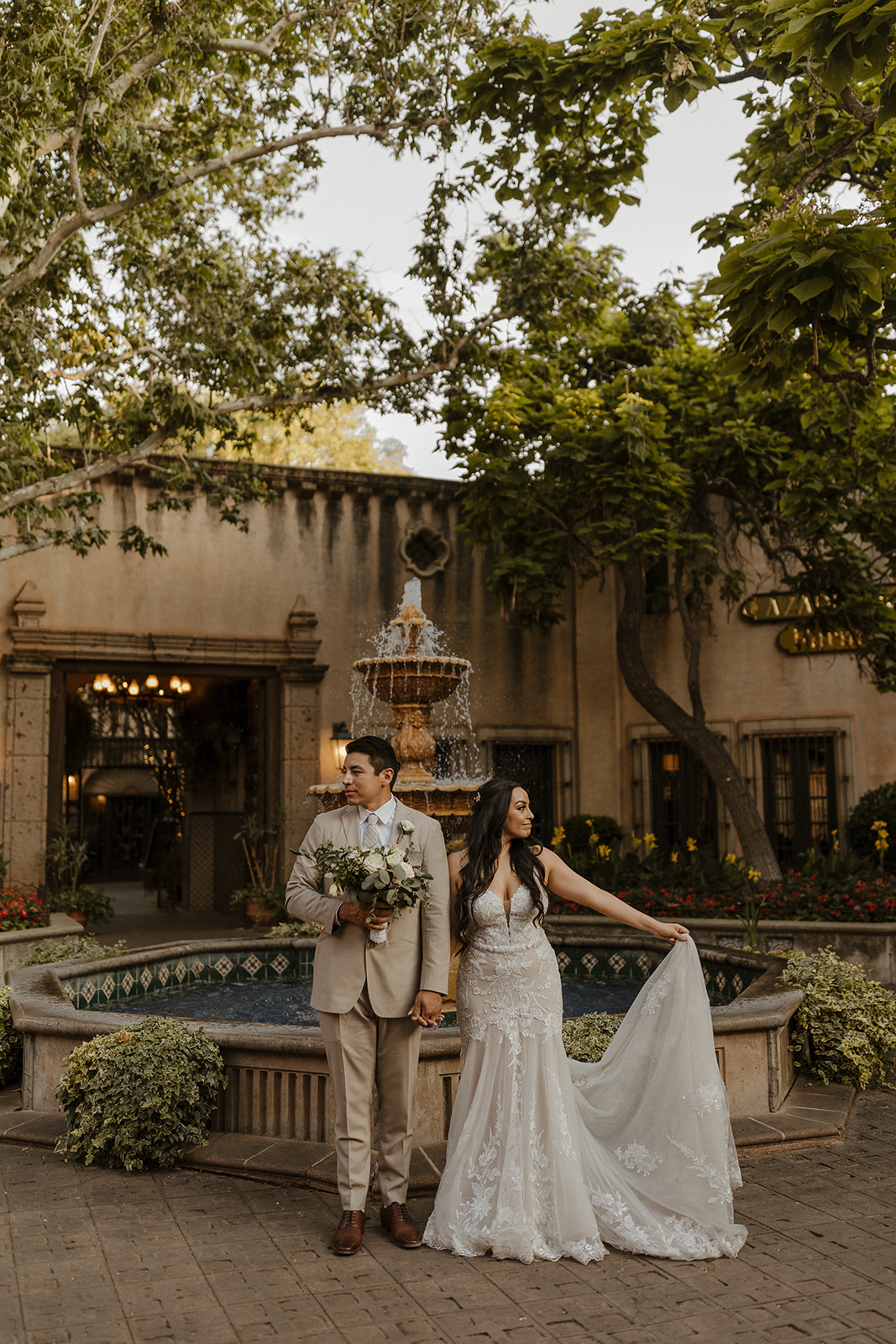 beautiful bride and groom pose together during their tlaquepaque wedding day