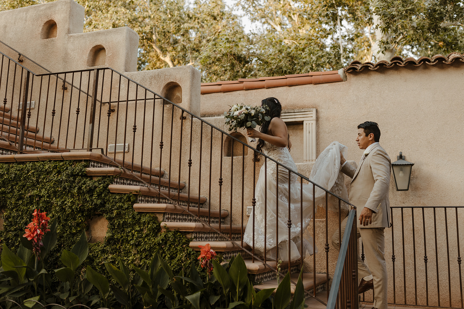 beautiful bride and groom pose together during their tlaquepaque wedding day