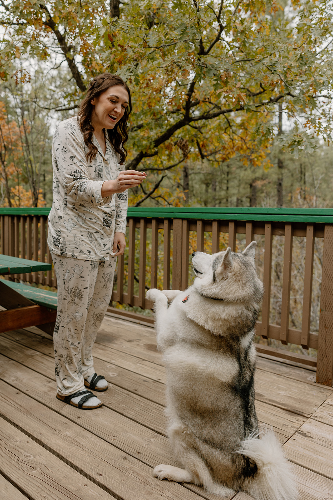 bride poses with her dog before her elegant Arizona wedding day