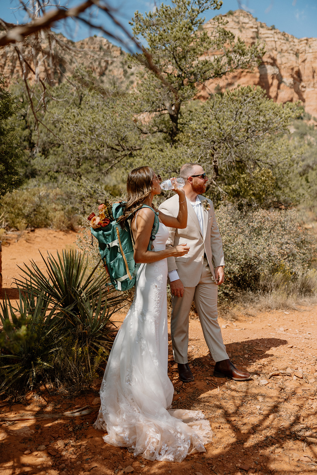 bride and groom start their hike into the Arizona desert!