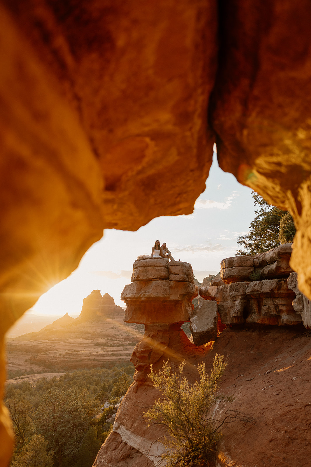 beautiful bride and groom pose together for a romantic photo in the Arizona nature