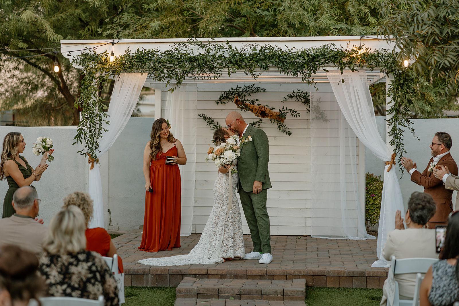 bride and groom share intimate moments during their cottage wedding ceremony in Arizona