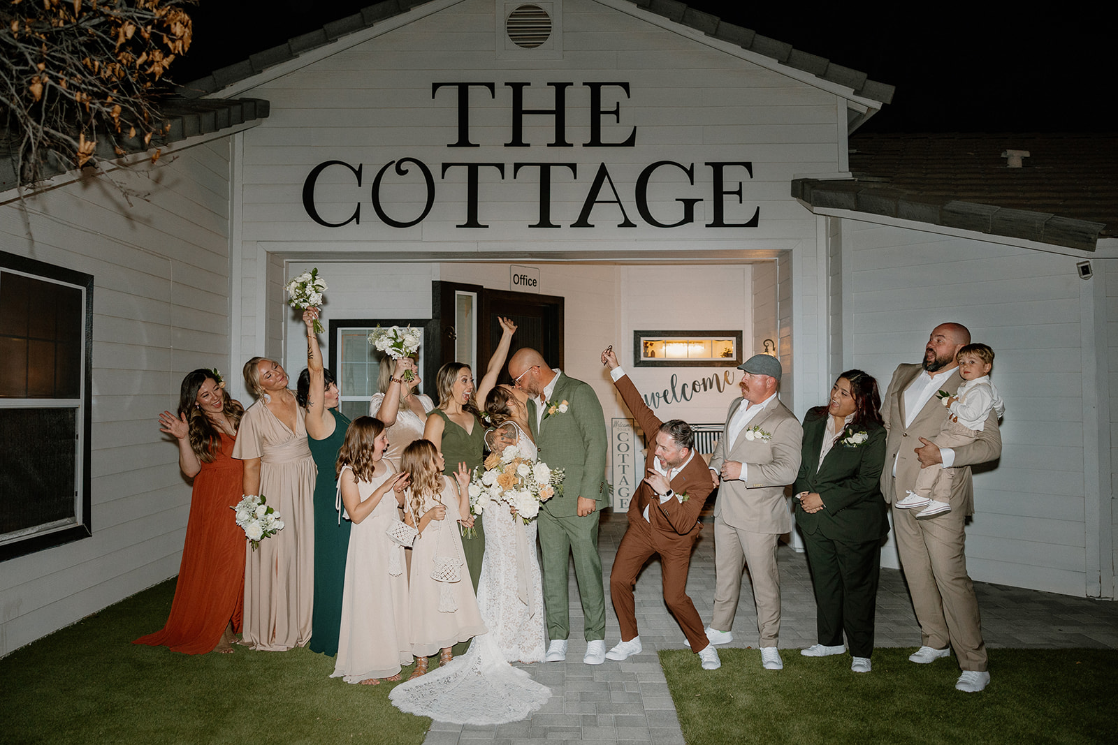 group shot from a stunning wedding day at The Cottage in Gilbert Arizona