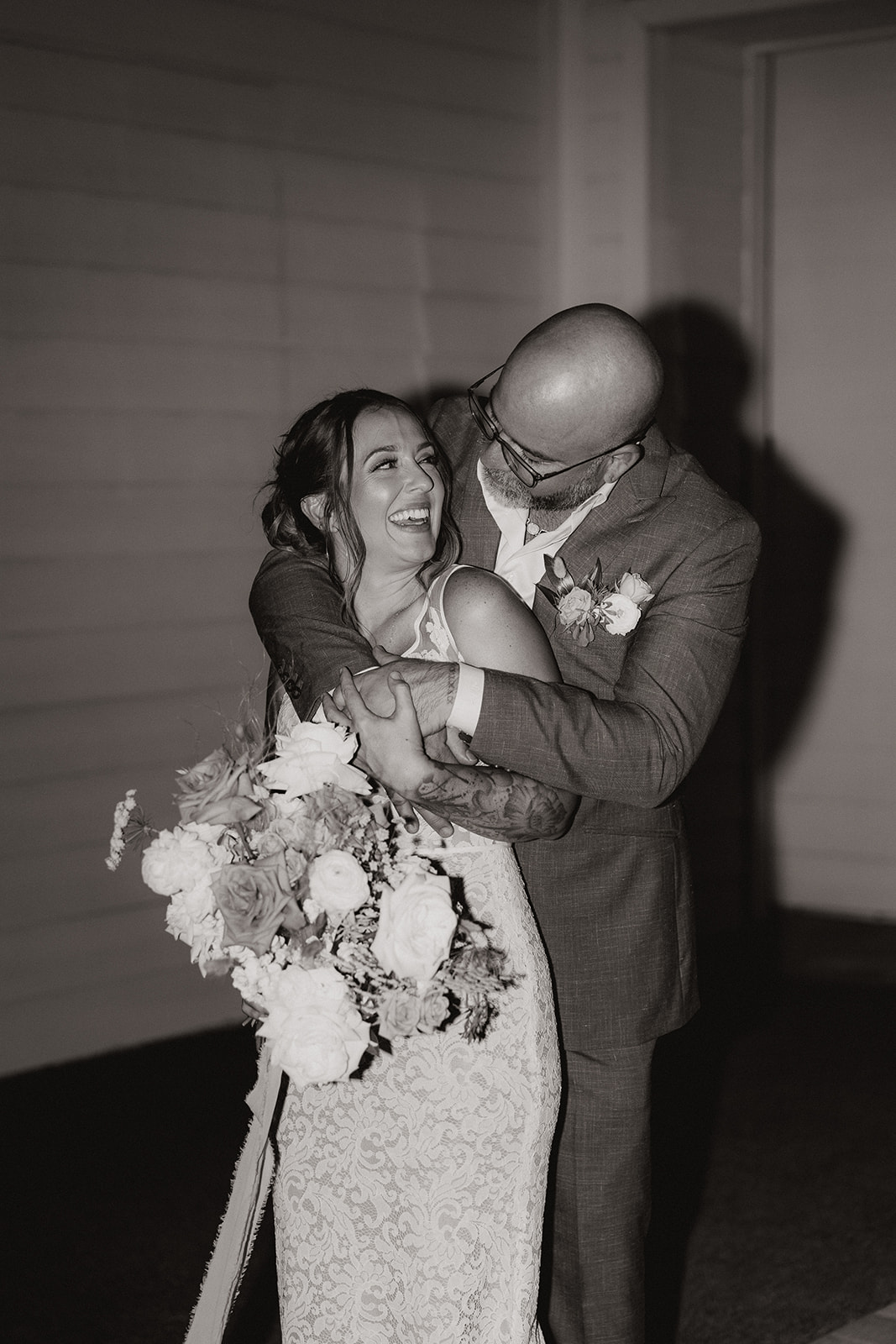 bride and groom share an intimate moment after their dreamy wedding at the cottage in gilbert az