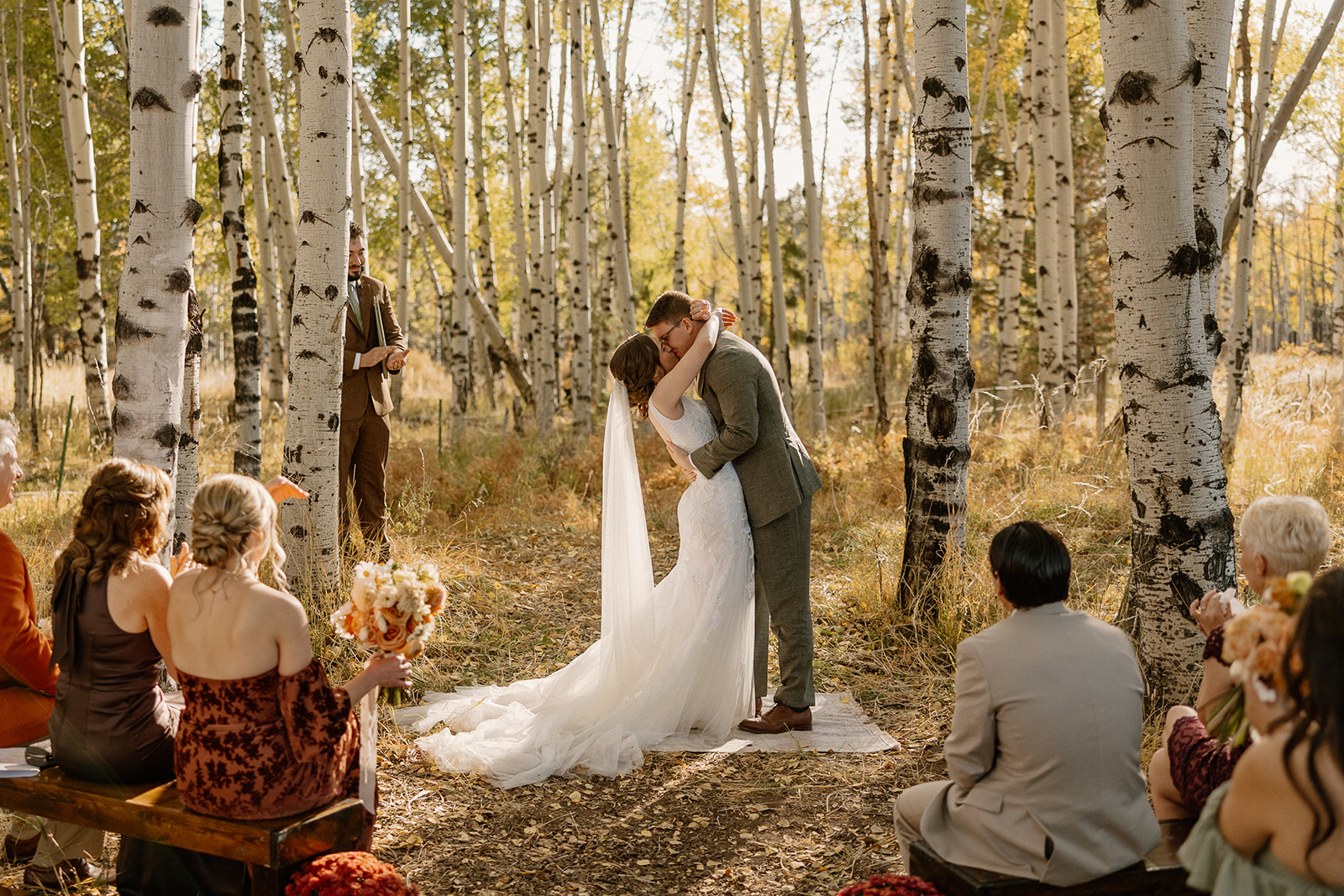beautiful Fall Flagstaff wedding ceremony hidden in the trees