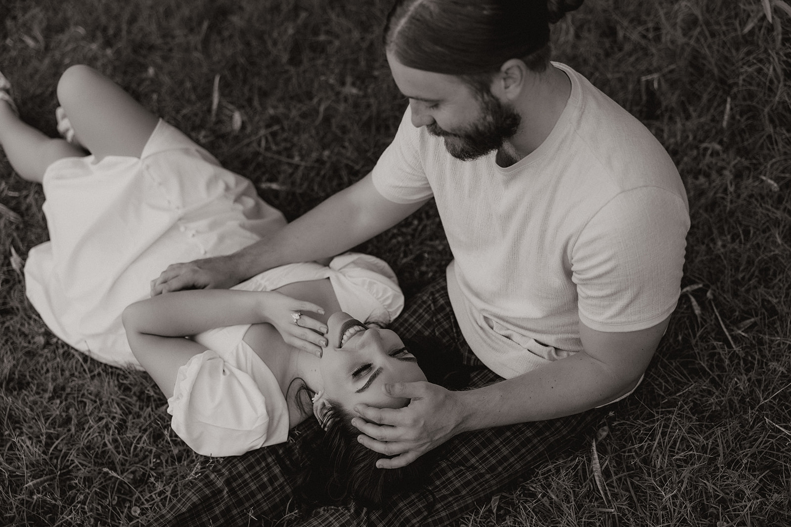 beautiful couple share intimate moments together in the greenery during their Mesa Arizona Engagement Photos