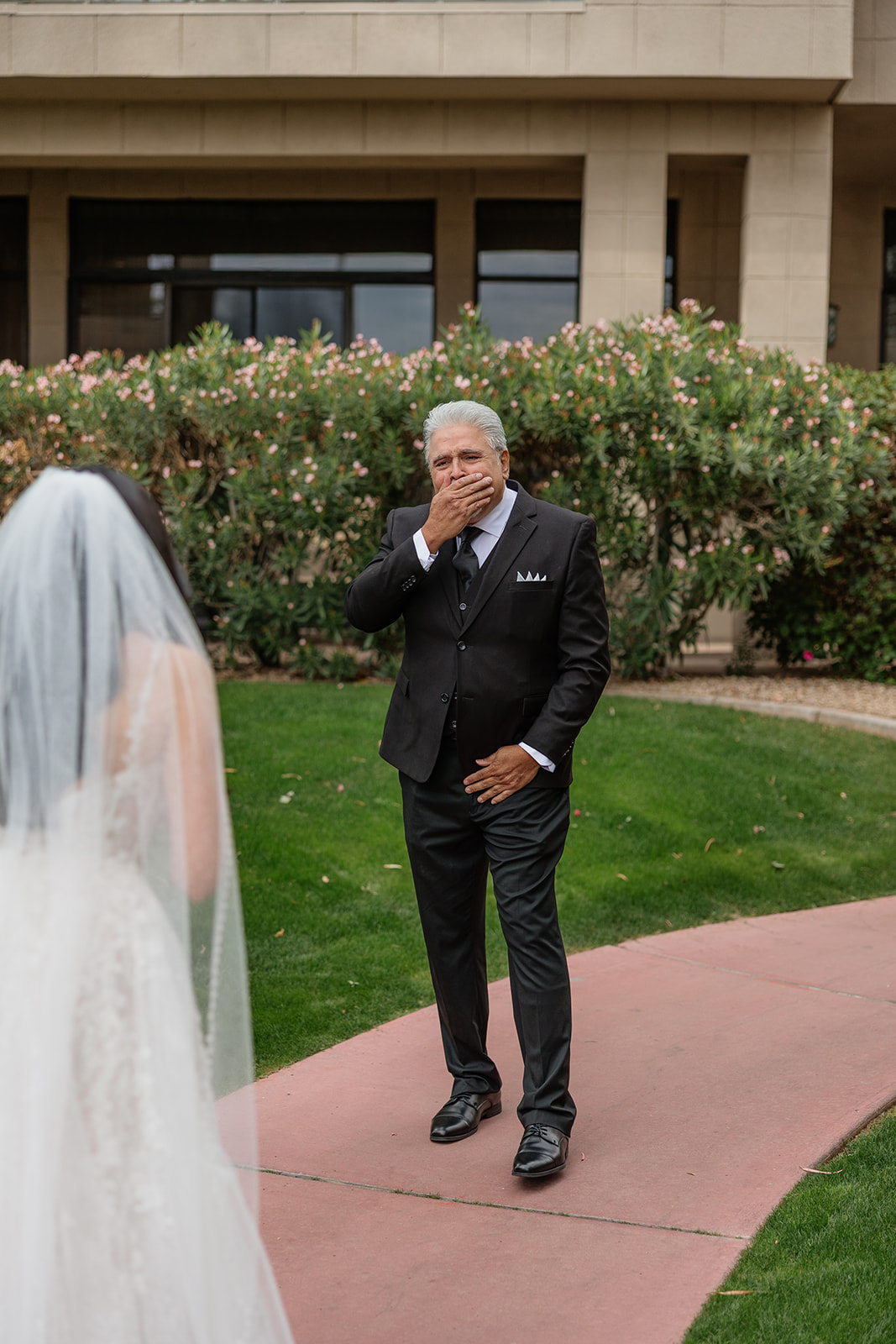 Father reacting emotionally during a first look with the bride at their Biltmore wedding
