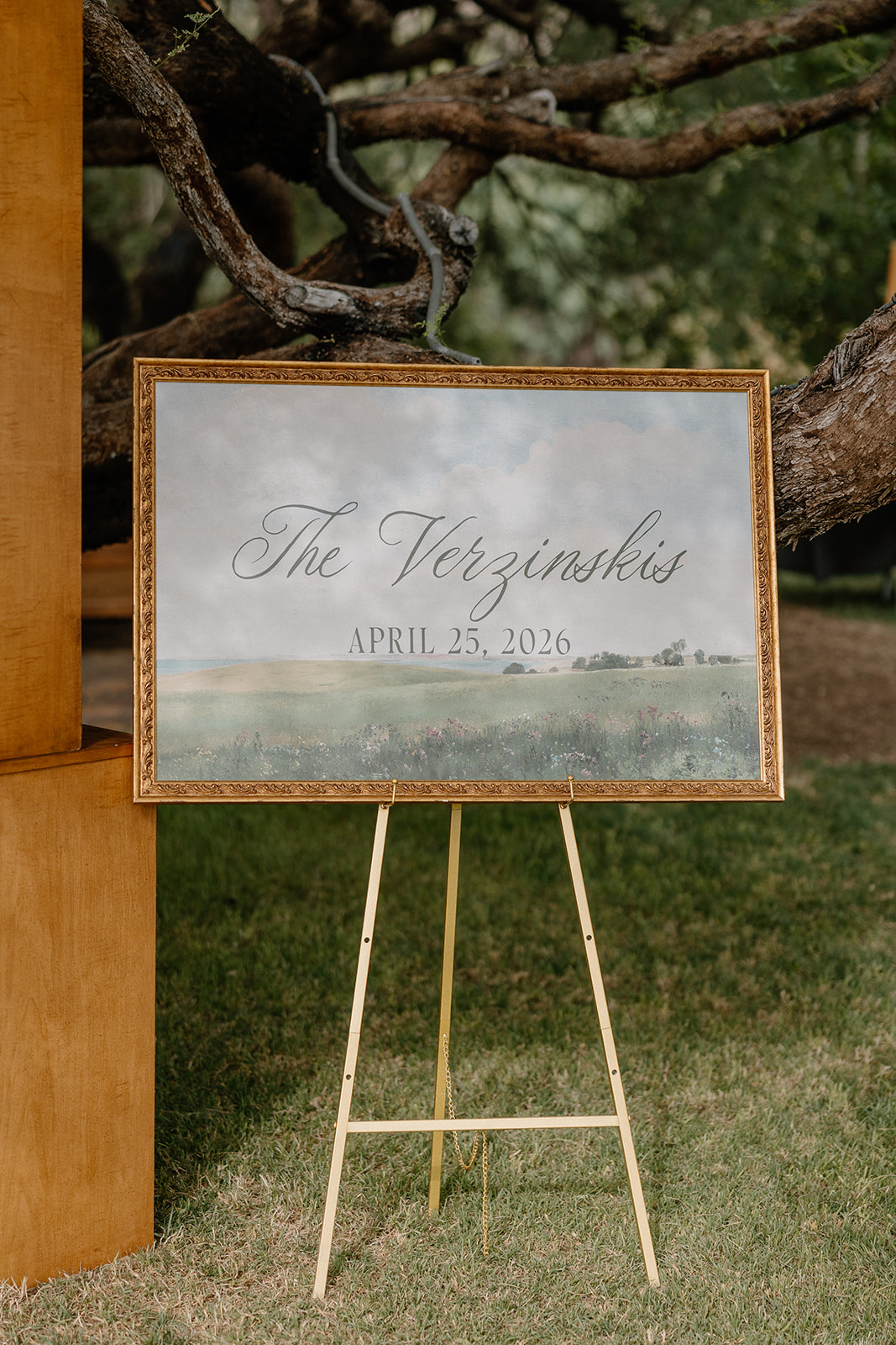 A thrifted wedding welcome sign in photos of wedding details