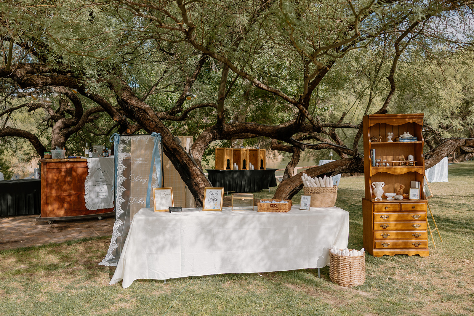 thrifted wedding decor in photos of wedding details