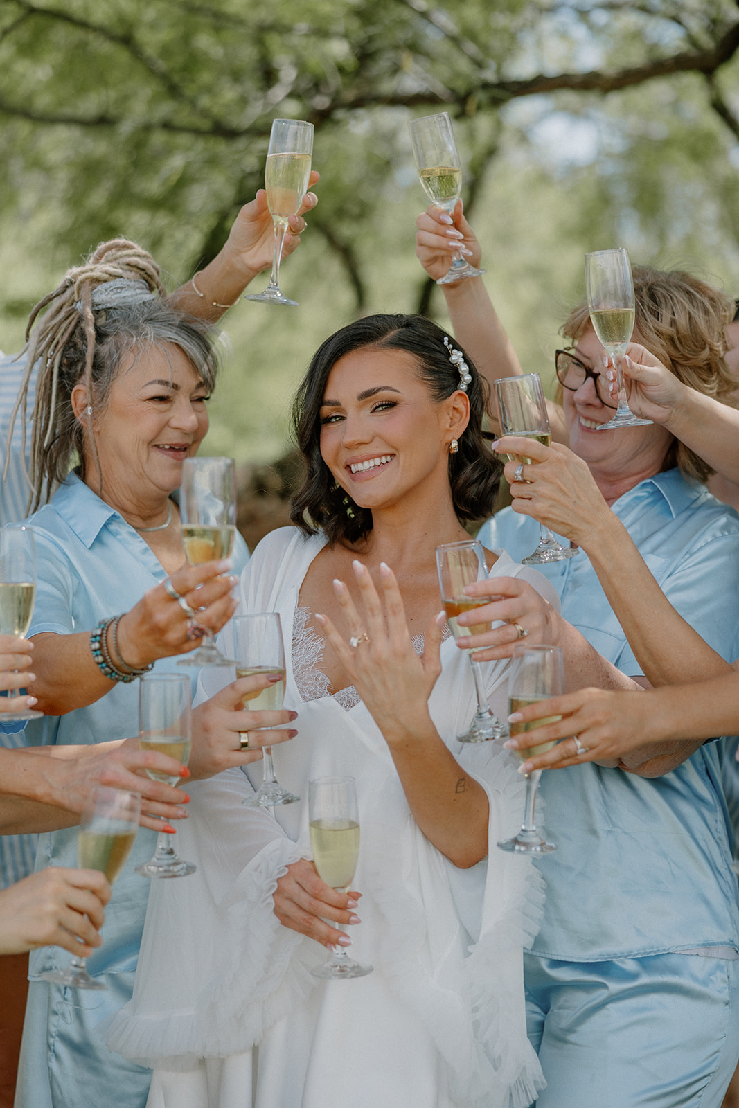 A bride getting ready with her bridesmaids