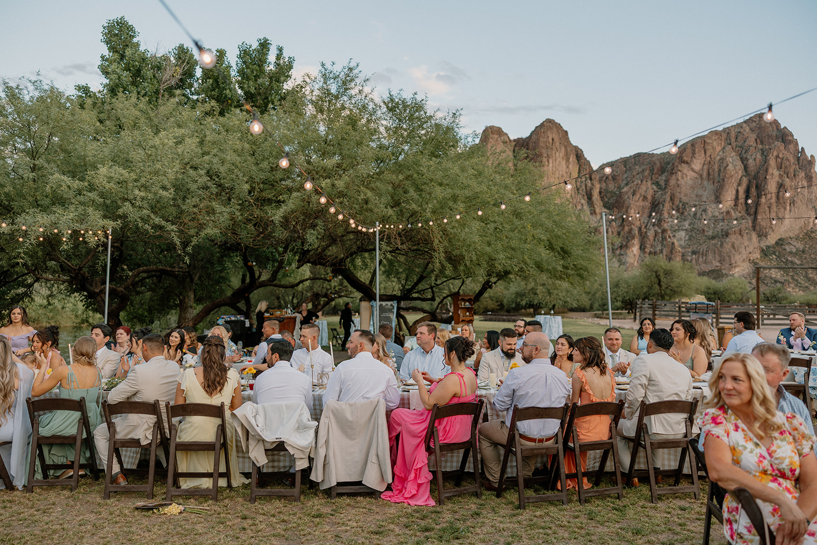 Wedding guests at an outdoor wedding