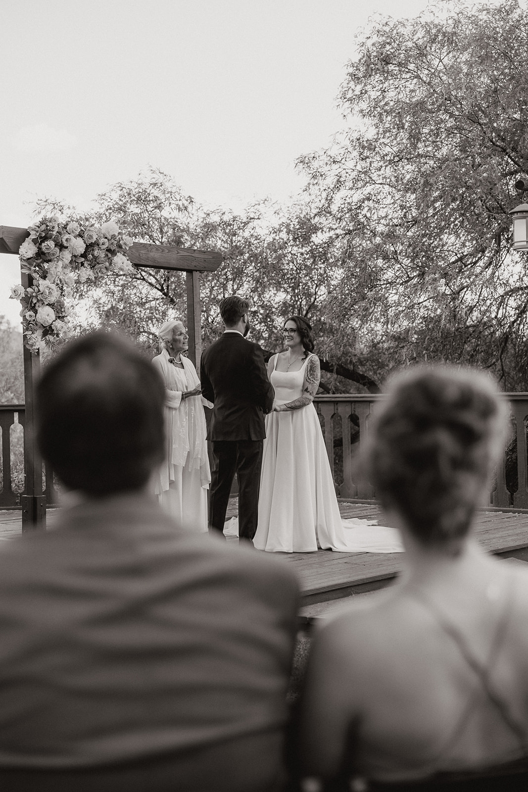 Wedding guests watching an intimate wedding ceremony