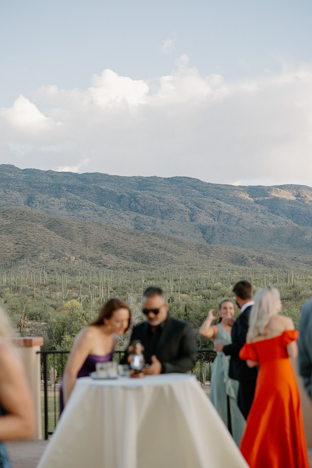 wedding guests at a cocktail hour at Tanque Verde Ranch