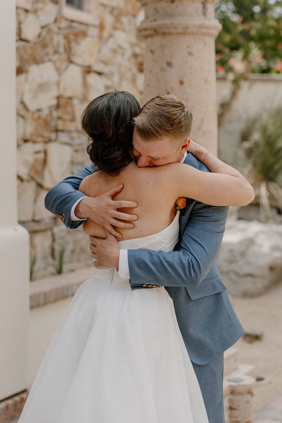 A bride and groom during their wedding first look